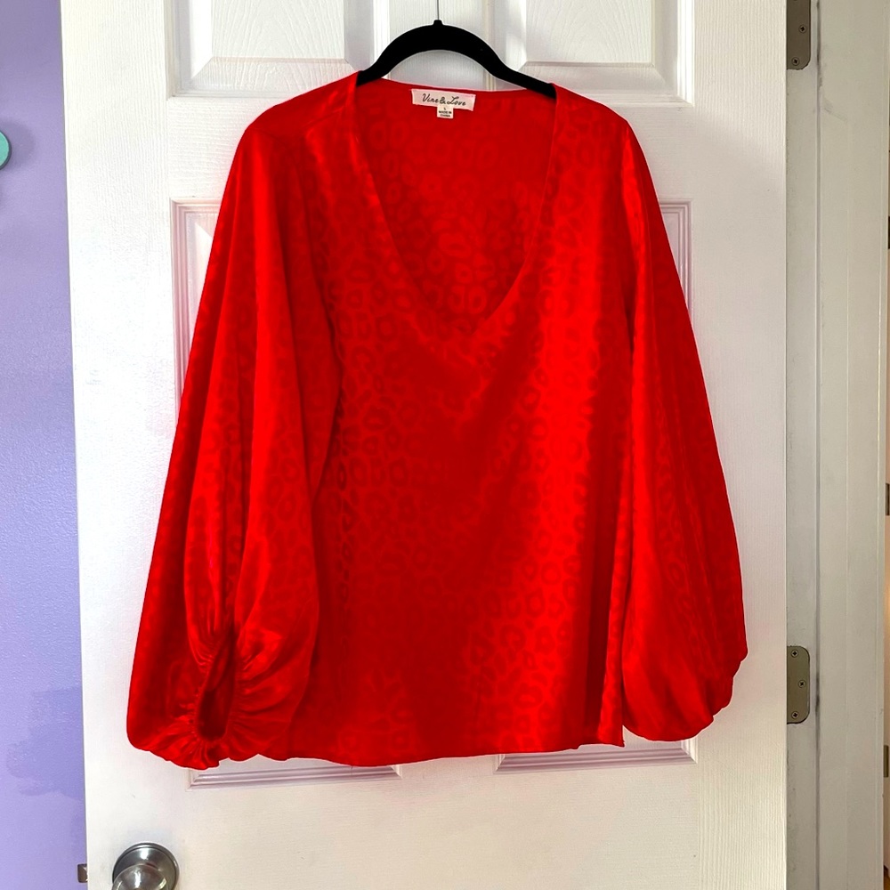 Posh Boutique Red Silk Dolman Sleeve Blouse